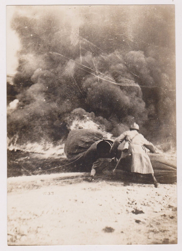 FRENCH OBSERVATION BALLOON DIVISION SHOT DOWN FIRE ORIGINAL WWI SNAPSHOT PHOTO - K-townConsignments