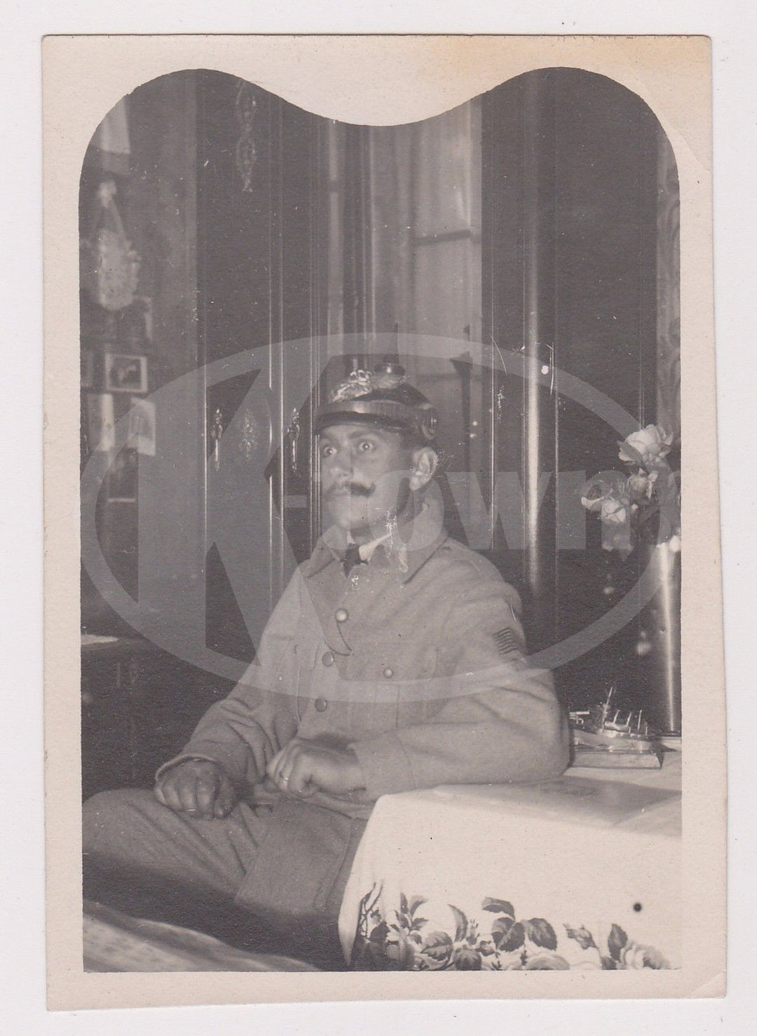 WWI FRENCH MILITARY MAN WITH ORNATE HELMET ANTIQUE SNAPSHOT PHOTOGRAPH - K-townConsignments