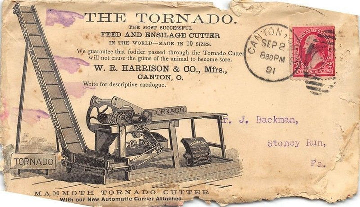 TORNADO FEED CUTTER FARM TOOLS CANTON OHIO ANTIQUE GRAPHIC ADVERTISING COVER - K-townConsignments