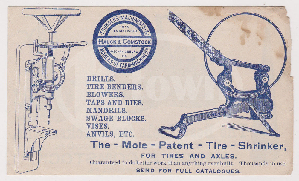 HAUCK & COMSTOCK FARM MACHINERY BLACKSMITHING ANTIQUE GRAPHIC ADVERTISING FLYER - K-townConsignments