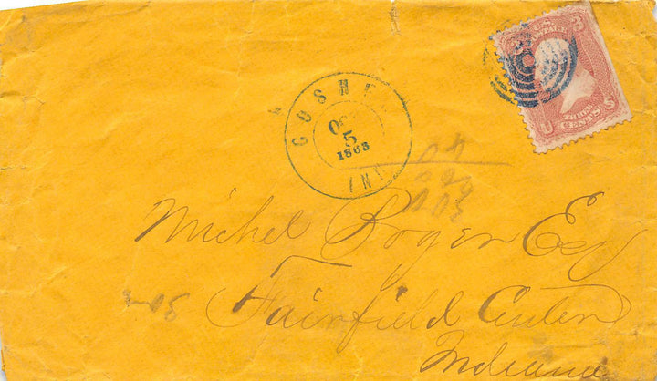 GOSHEN TO FAIRFIELD INDIANA ANTIQUE CANCEL STAMPED POSTAL MAIL COVER 1860s - K-townConsignments