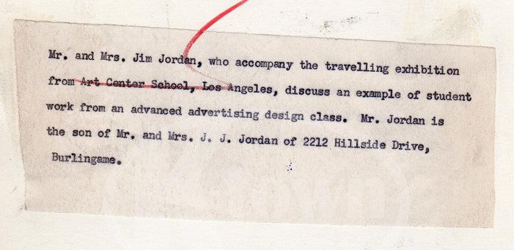 JIM JORDON LOS ANGELES ADVERTISING DESIGN SCHOOL VINTAGE NEWS PRESS PHOTO 1951 - K-townConsignments