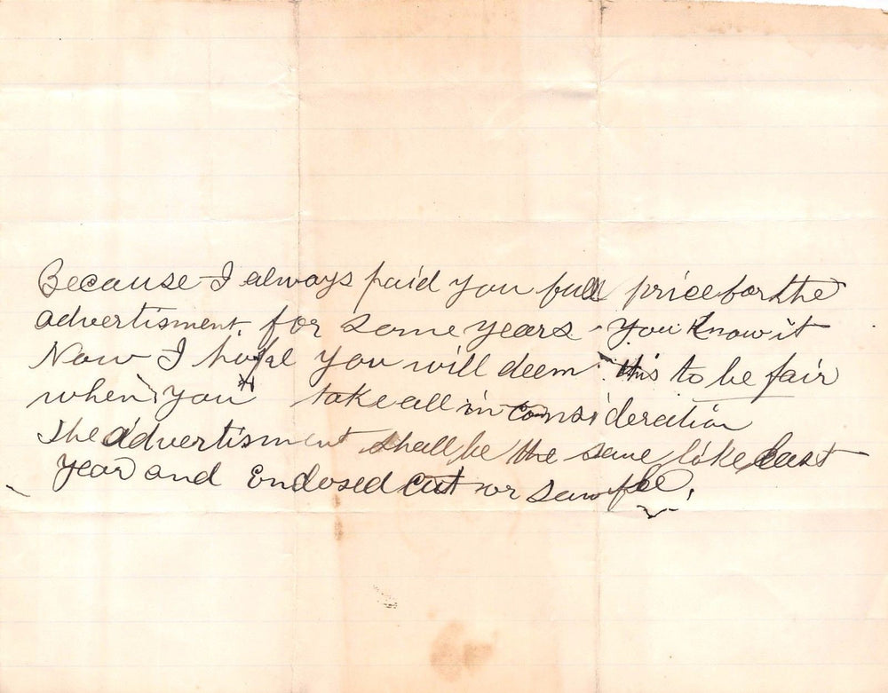 JEFF HOCH KUTZTOWN PA ANTIQUE AUTOGRAPH SIGNED LETTER TO STONY RUN PA 1892 - K-townConsignments