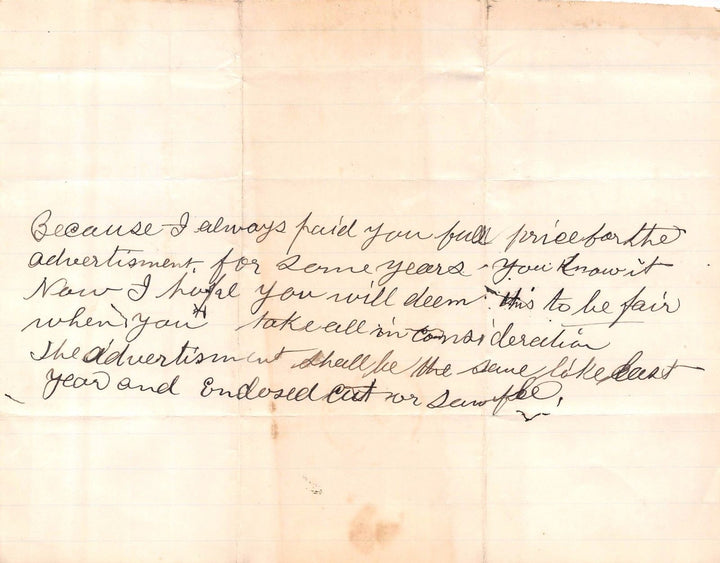 JEFF HOCH KUTZTOWN PA ANTIQUE AUTOGRAPH SIGNED LETTER TO STONY RUN PA 1892 - K-townConsignments
