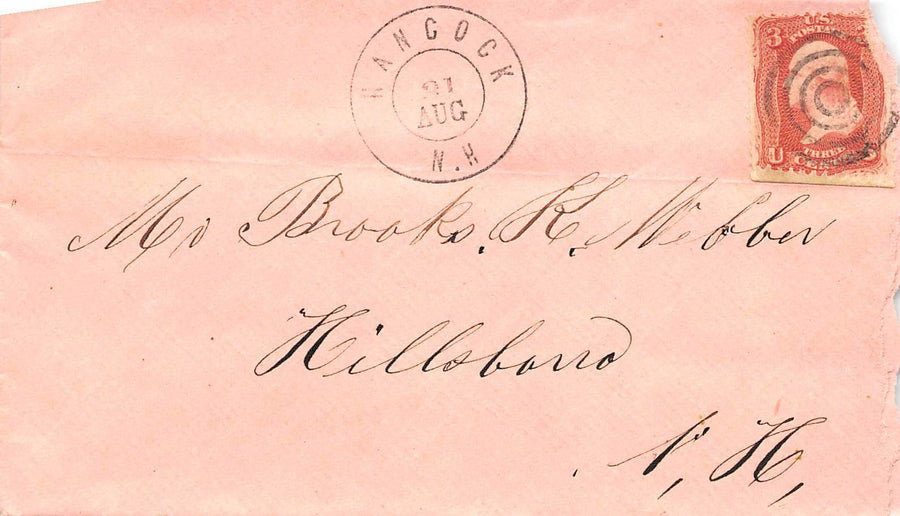 HANCOCK TO HILLSBORO NEW HAMPSHIRE ANTIQUE CANCEL STAMPED POSTAL MAIL COVER 1863 - K-townConsignments