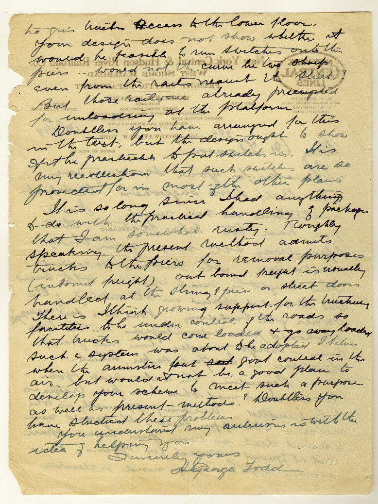 NEW YORK CENTRAL HUDSON RIVER RAILROAD FREIGHT ARCHITECTS DESIGN LETTER 1919 - K-townConsignments