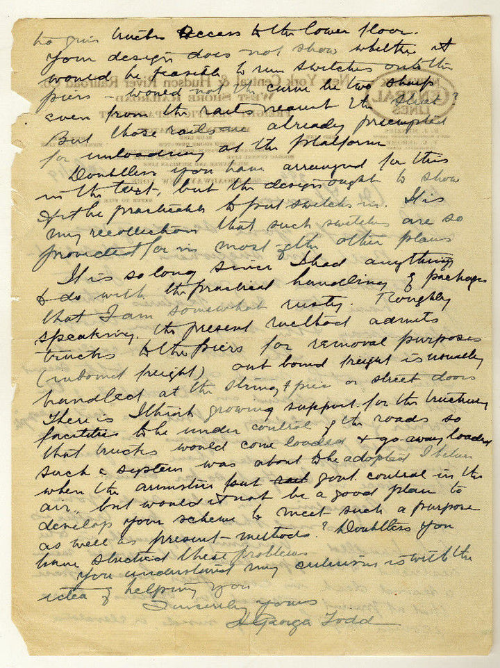 NEW YORK CENTRAL HUDSON RIVER RAILROAD FREIGHT ARCHITECTS DESIGN LETTER 1919 - K-townConsignments