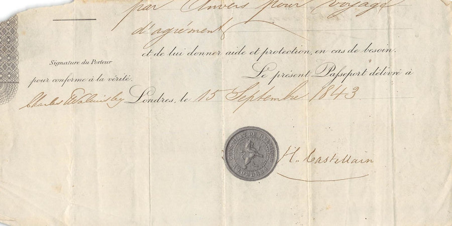 H. CASTELAIN BELGIAN DIPLOMAT ANTIQUE AUTOGRAPH SIGNED POLITICAL DOCUMENT 1843 - K-townConsignments