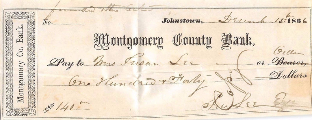 JOHNSTOWN MONTGOMERY COUNTY BANK PA ANTIQUE CHECK & ESTATE LETTERS MAIL ENVELOPE - K-townConsignments