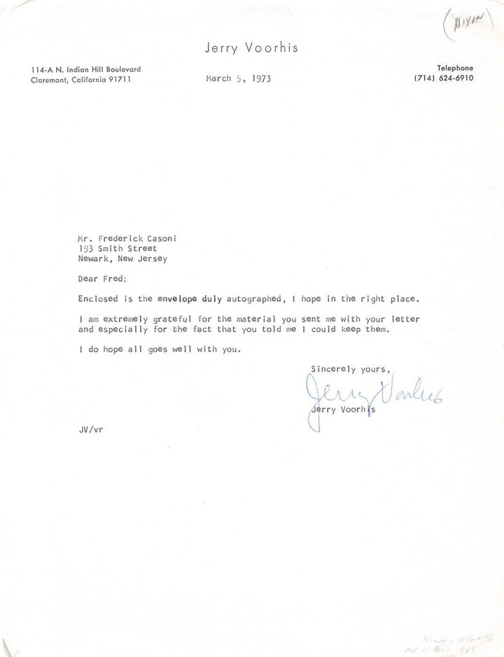 JERRY VOORHIS NEW DEAL POLITICIAN CALIFORNIA VINTAGE AUTOGRAPH SIGNED LETTER - K-townConsignments