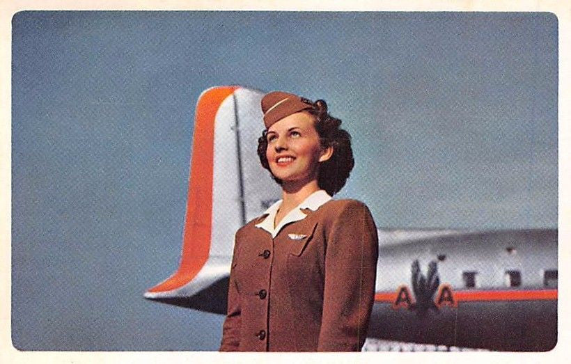 AMERICAN AIRLINES AMERICAN OVERSEAS AIRLINES STEWARDESS VINTAGE PHOTO POSTCARD - K-townConsignments