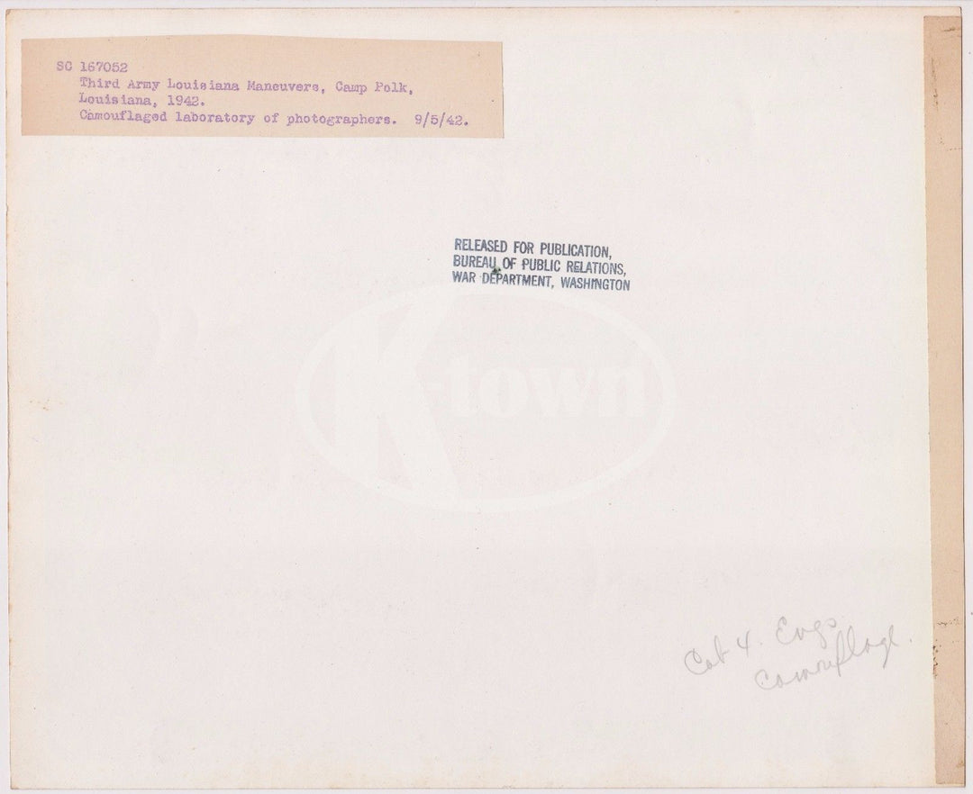 3RD ARMY MANEUVERS CAMP POLK LOUISIANA CAMOUFLAGE VINTAGE MILITARY FILE PHOTO - K-townConsignments