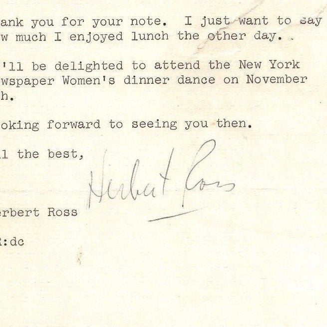 HERBERT ROSS STAGE & FILM ACTOR DIRECTOR VINTAGE AUTOGRAPH SIGNED LETTER 1969 - K-townConsignments