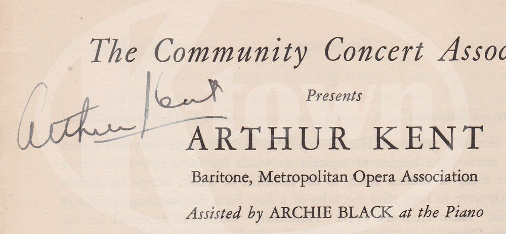 ARTHUR KENT OPERA SINGER & ARCHIE BLACK VINTAGE AUTOGRAPH SIGNED CONCERT BILL - K-townConsignments