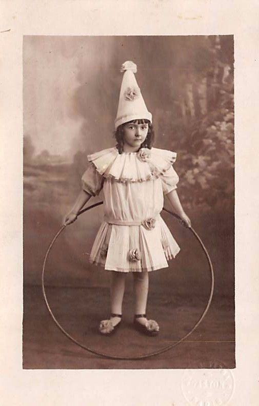 CUTE LITTLE GIRL IN CIRCUS COSTUME WITH HULA HOOP VINTAGE REAL PHOTO POSTCARD - K-townConsignments
