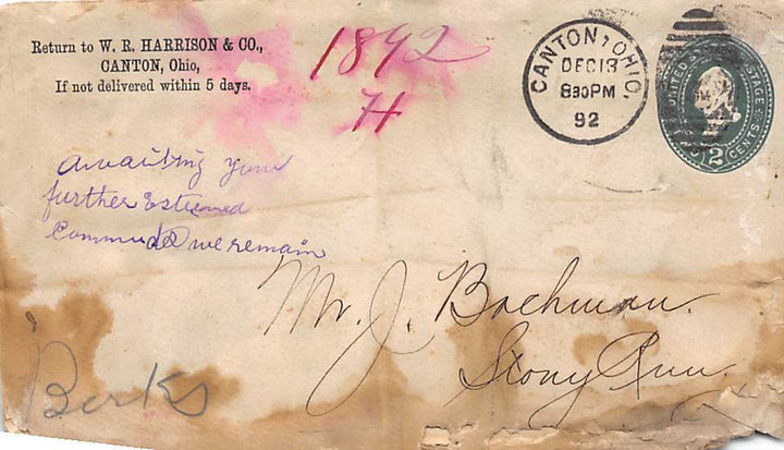 HARRISON TORNADO FEEDERS CANTON OHIO SIGNED ANTIQUE FARM ADVERTISING LETTER 1892 - K-townConsignments