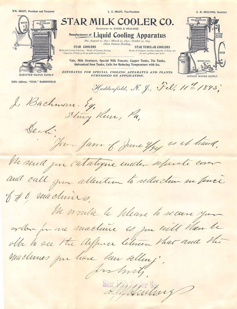 STAR MILK COOLER EARLY REFRIGERATION MACHINERY ANTIQUE GRAPHIC ADVERTISING 1895 - K-townConsignments