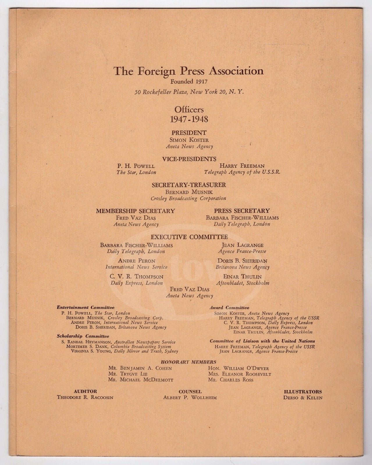FOREIGN PRESS ASSOCIATION UNITED NATIONS SECURITY COUNCIL VINTAGE DINNER MENU - K-townConsignments