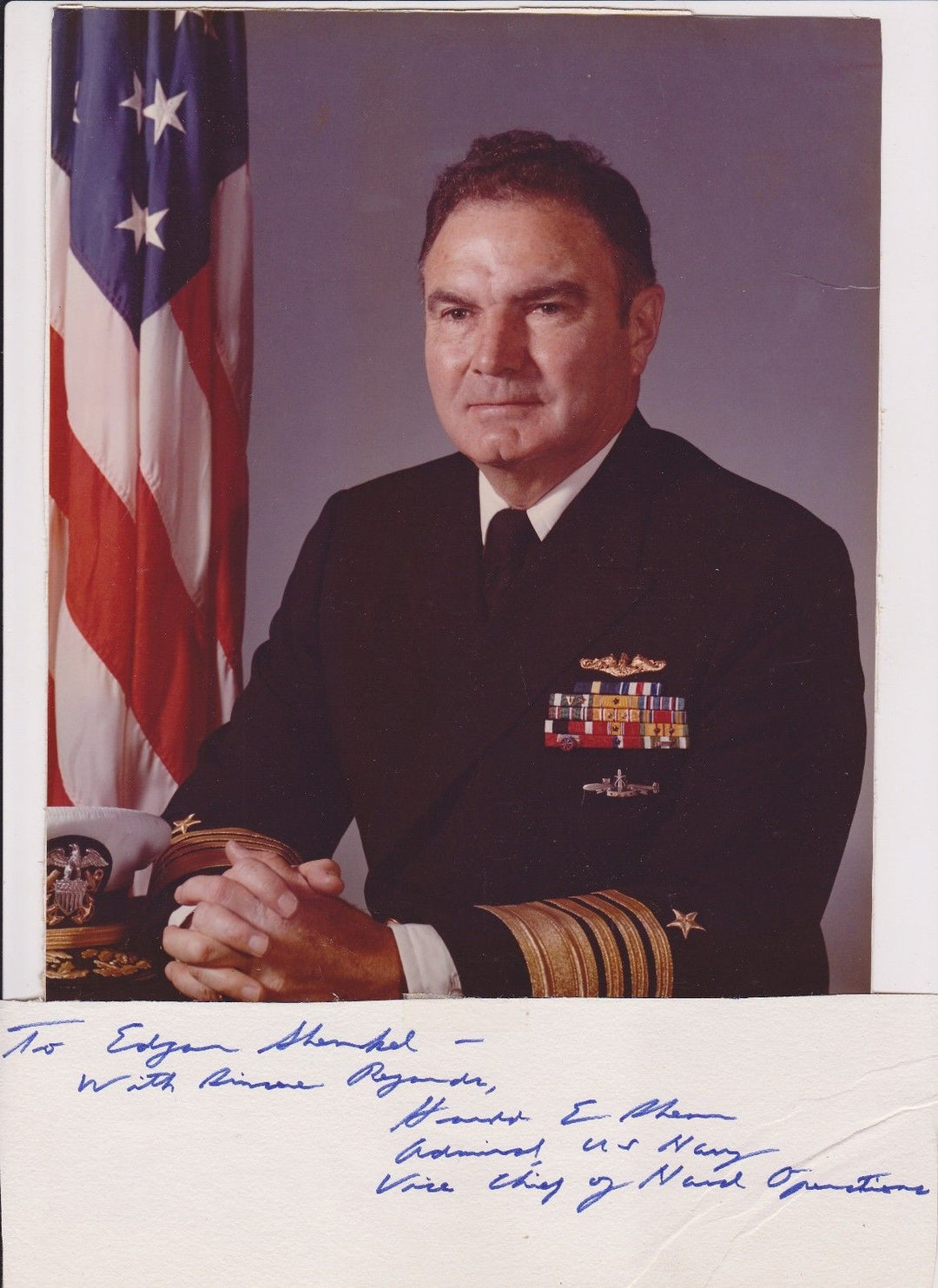 ADMIRAL HAROLD SHEA US NAVAL OPERATIONS ORIGINAL AUTOGRAPH SIGNATURE W/ PHOTO - K-townConsignments