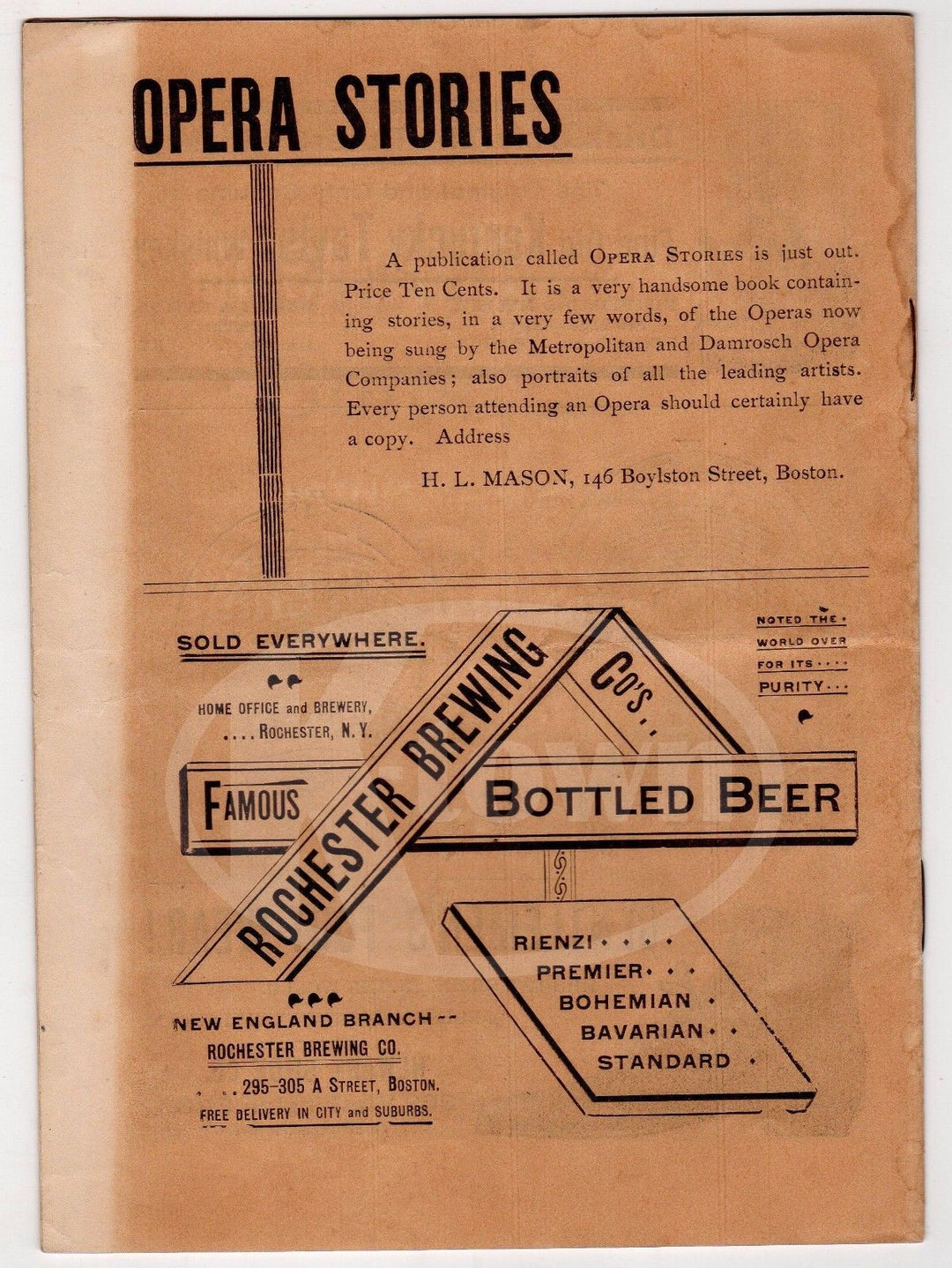 FAUST CASTLE SQUARE THEATRE PLAY ANTIQUE PLAYBILL W/ BICYCLE ADVERTISING 1896 - K-townConsignments