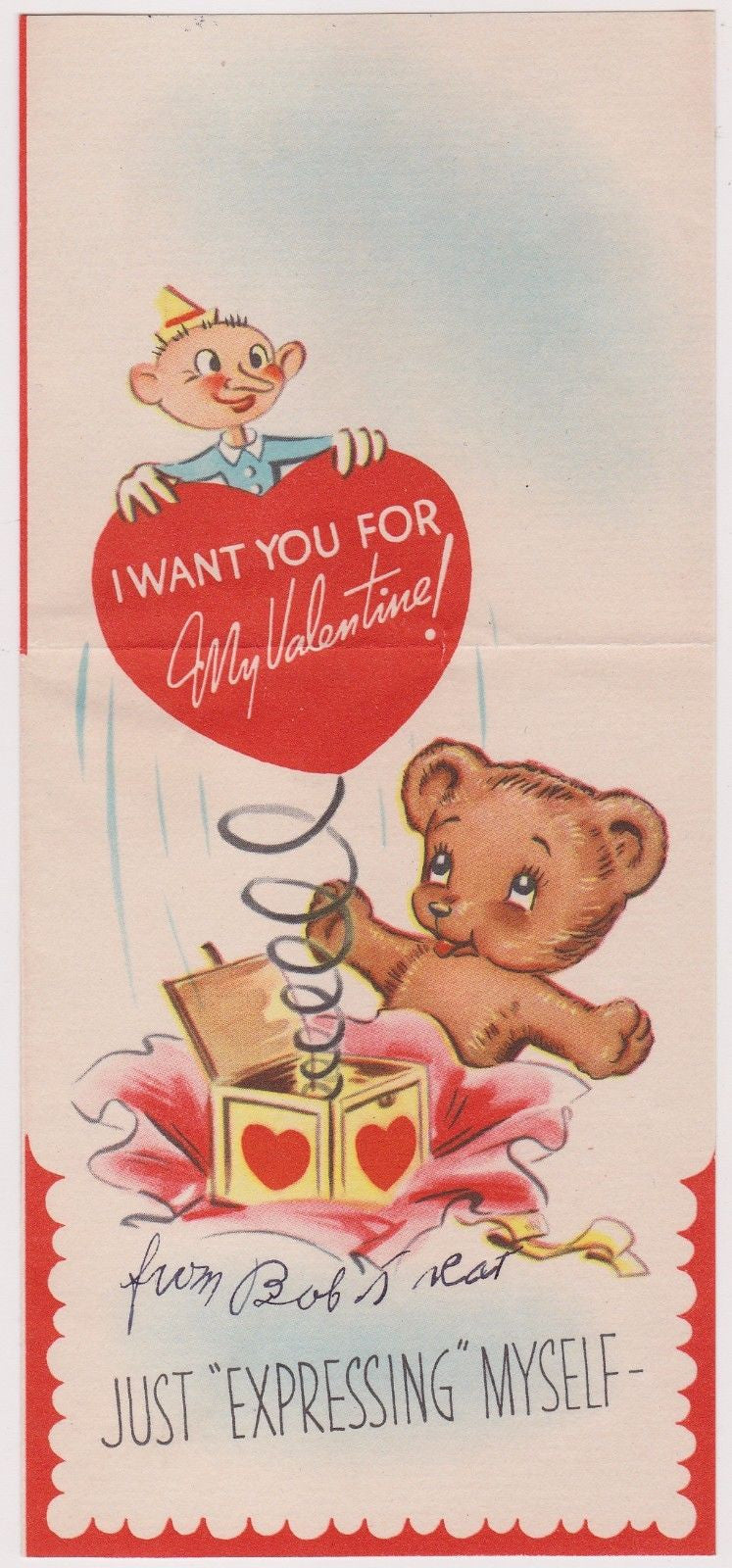 Just Expressing Myself Cute Teddy Bear Mailman Vintage Valentine's Day Card - K-townConsignments