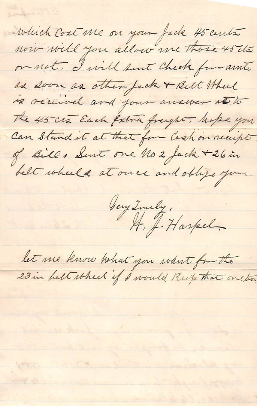 WILLIAM HARPEL BERNVILLE MACHINE WORKS IRON FOUNDRY ANTIQUE AUTOGRAPHED LETTER - K-townConsignments