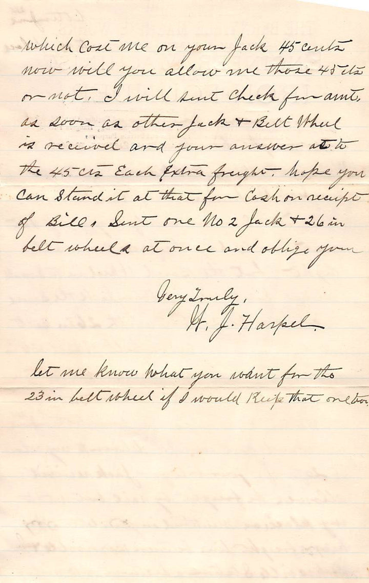 WILLIAM HARPEL BERNVILLE MACHINE WORKS IRON FOUNDRY ANTIQUE AUTOGRAPHED LETTER - K-townConsignments