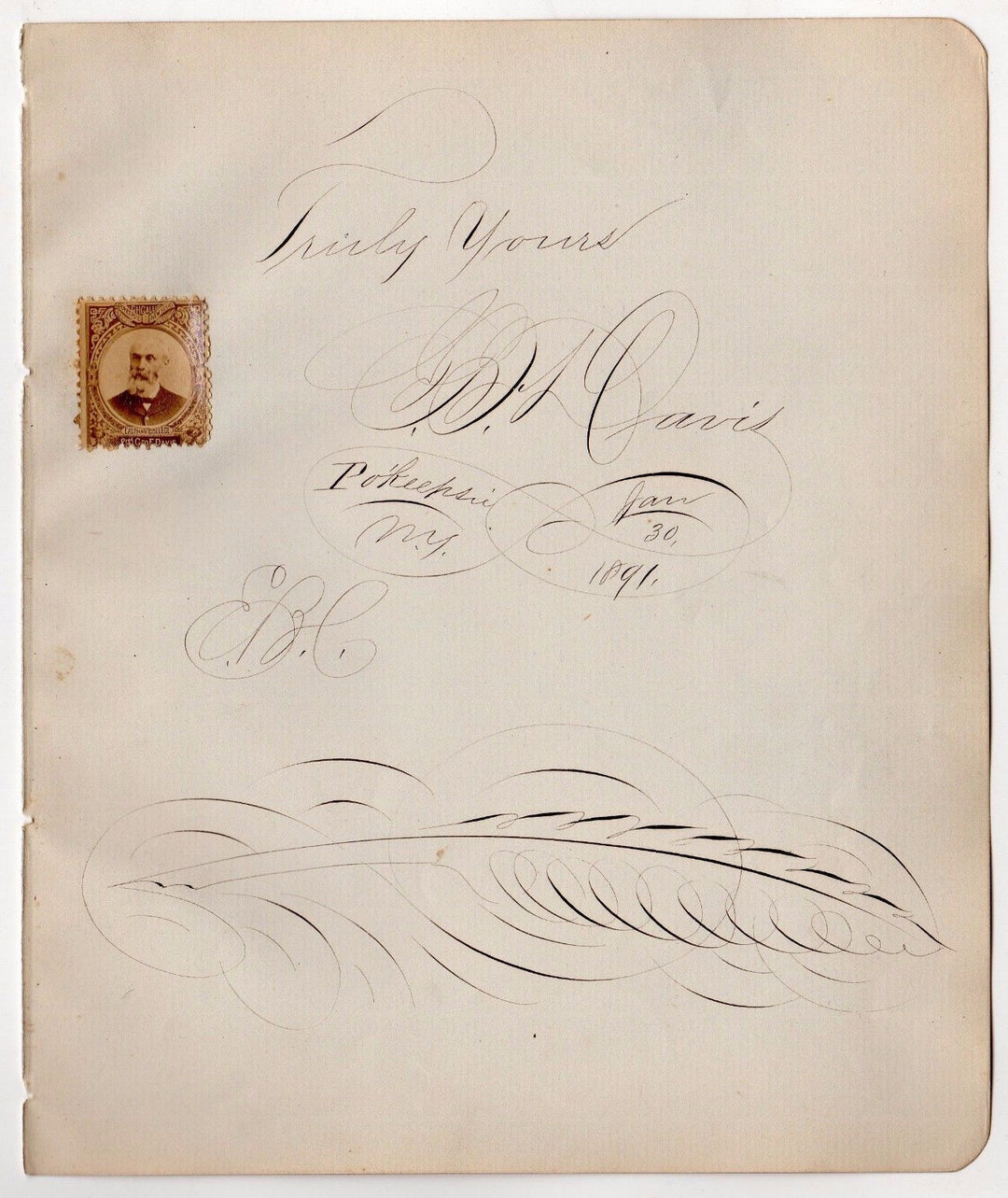 GEORGE DAVIS EASTMAN COLLEGE OWNER POUGHKEEPSIE NY AUTOGRAPHED CALLIGRAPHY 1891 - K-townConsignments