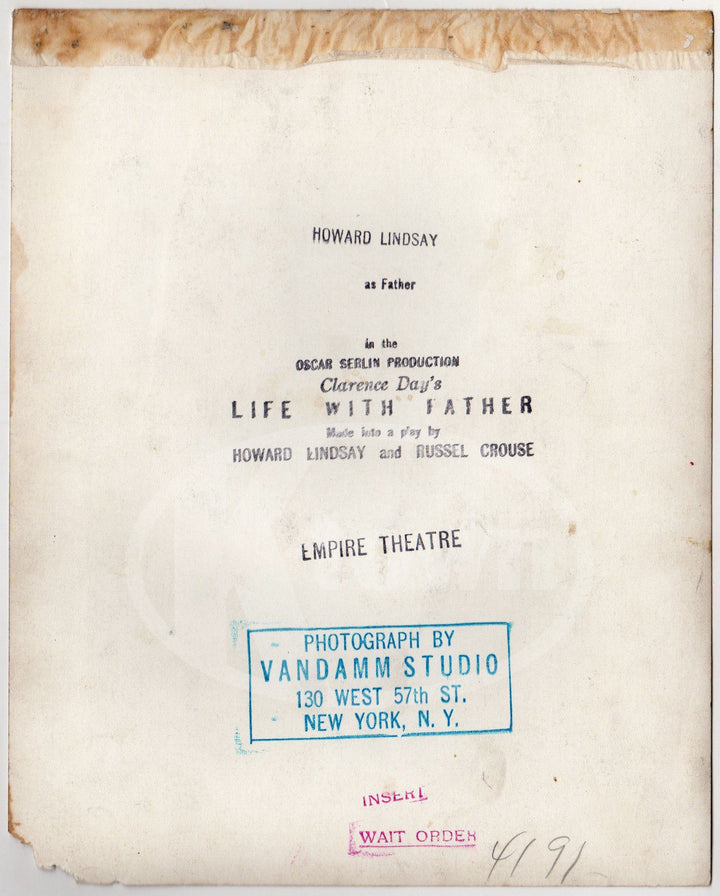 HOAWRD LINDSAY LIFE WITH FATHER MOVIE ACTOR VINTAGE NEWS PASTUP PRESS PHOTO - K-townConsignments
