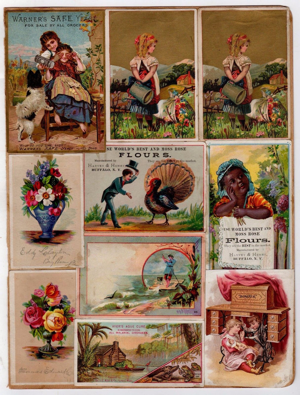 SLEEPY DOG & CUTE KIDS PLAYING ANTIQUE GRAPHIC ADVERTISING TRADE CARDS LOT - K-townConsignments