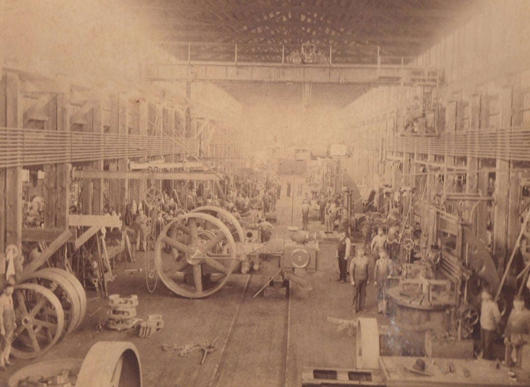 EARLY AMERICAN INDUSTRY MILL FACTORY MACHINERY FACTORY WORKERS ANTIQUE PHOTO - K-townConsignments