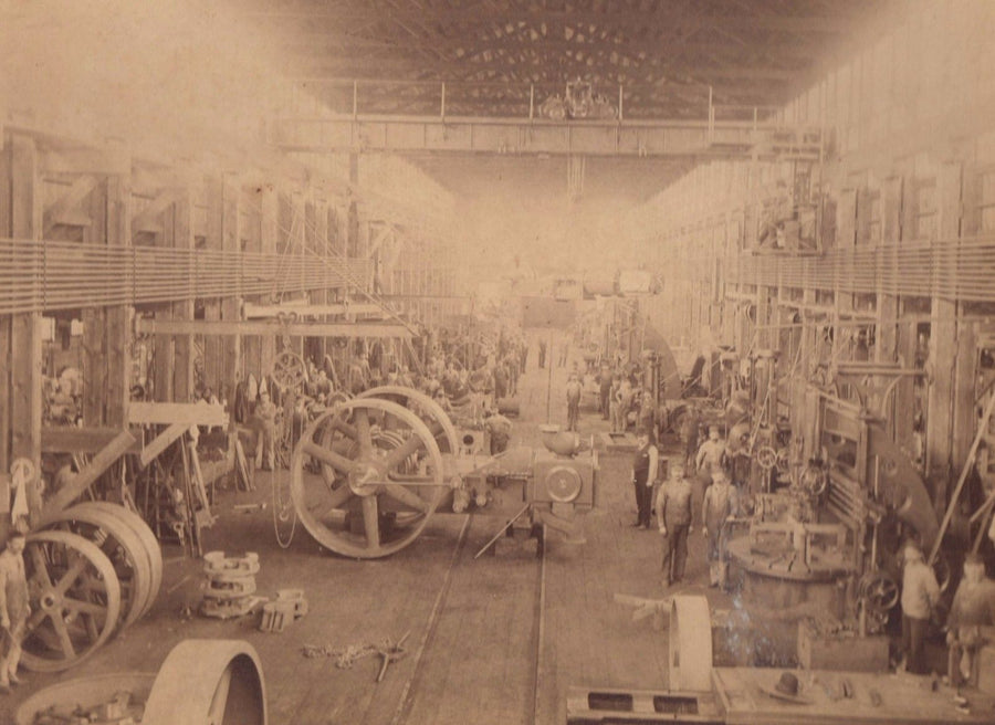 EARLY AMERICAN INDUSTRY MILL FACTORY MACHINERY FACTORY WORKERS ANTIQUE PHOTO - K-townConsignments