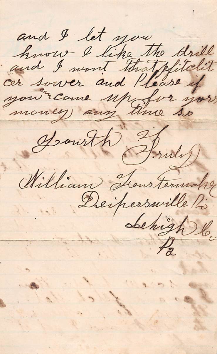 WILLIAM FESTERMACHER DEIBERTSVILLE PA ANTIQUE AUTOGRAPH SIGNED LETTER & POSTAGE - K-townConsignments