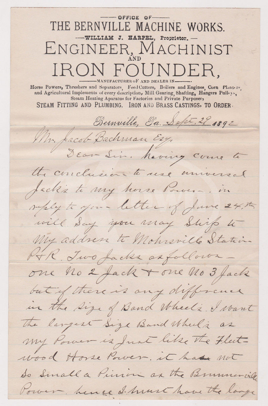 BERNVILLE MACHINE WORKS IRON FOUNDRY PENNSYLVANIA ANTIQUE ADVERTISING LETTERHEAD - K-townConsignments
