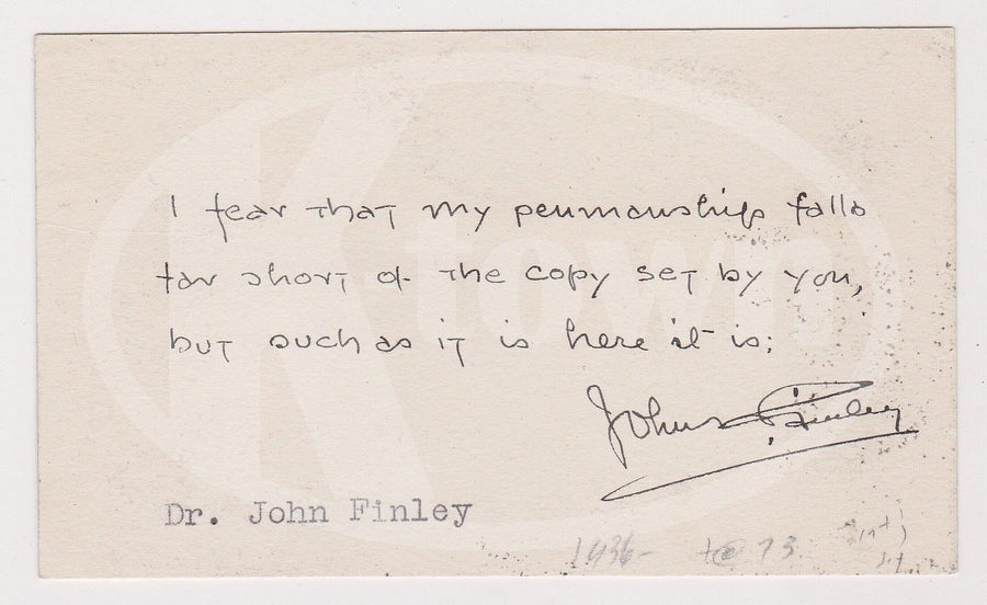 JOHN FINLEY CITY COLLEGE NEW YORK PRESIDENT NY TIMES EDITOR AUTOGRAPH SIGNATURE - K-townConsignments