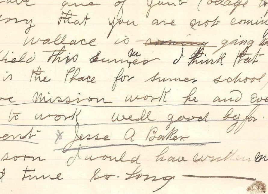 JESSE A BAKER CHICAGO BIBLE INSTITUTE MISSIONARY ANTIQUE AUTOGRAPH SIGNED LETTER - K-townConsignments