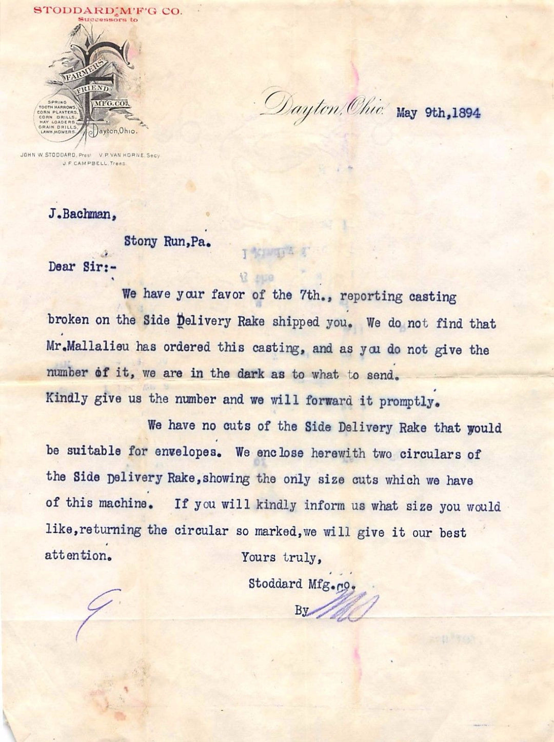 FARMER'S FRIEND MANUFACTURING DAYTON OHIO ANTIQUE ADVERTISING LETTERHEAD 1894 - K-townConsignments