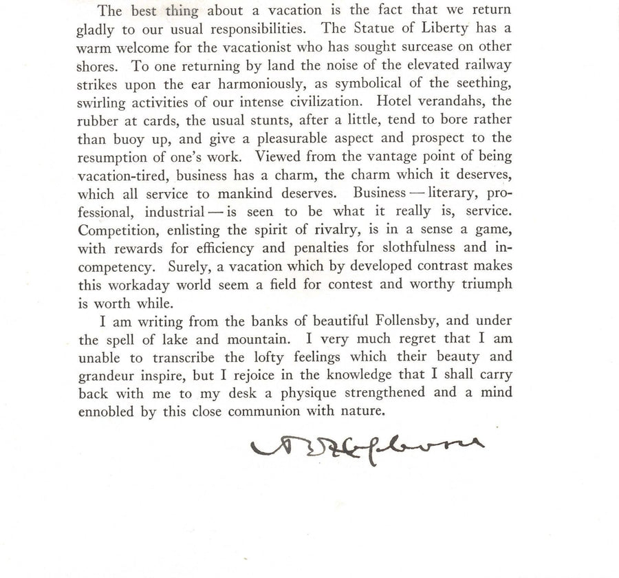 A. BARTON HEPBURN CHASE NATIONAL BANK PRESIDENT ORIGINAL AUTOGRAPH SIGNATURE - K-townConsignments