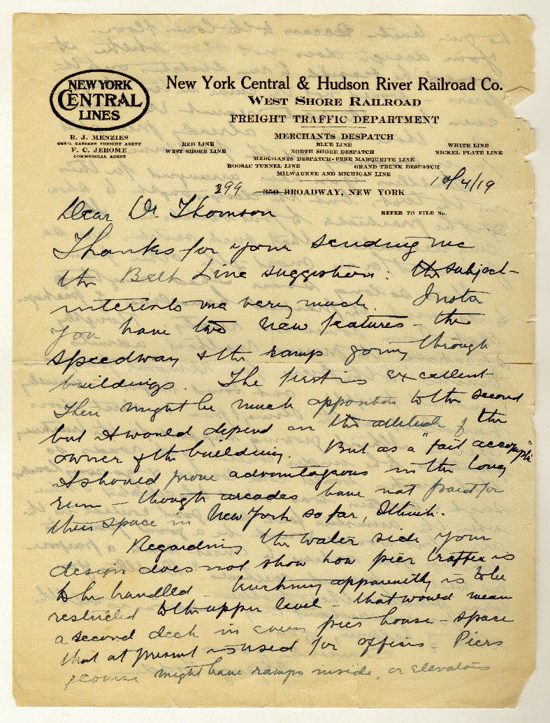 NEW YORK CENTRAL HUDSON RIVER RAILROAD FREIGHT ARCHITECTS DESIGN LETTER 1919 - K-townConsignments