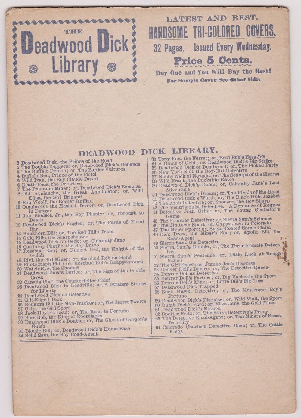 DEADWOOD DICK No. 47 MINOR SPORT ANTIQUE GRAPHIC WESTERN FRONTIER NOVEL 1899 - K-townConsignments