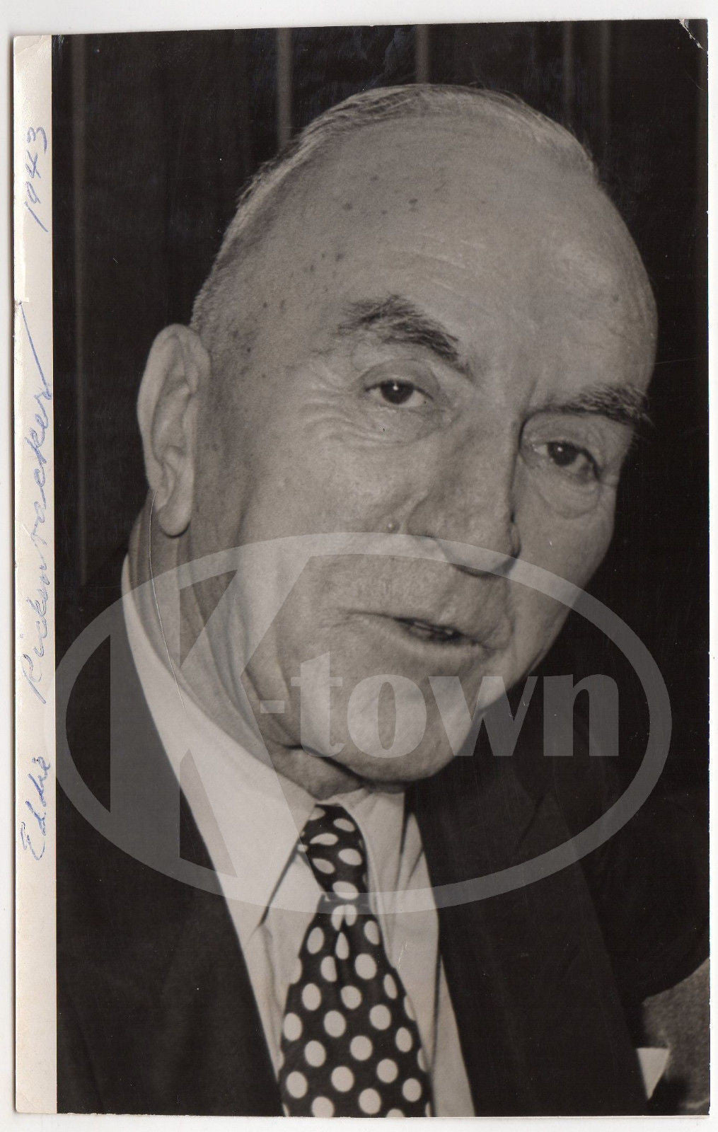 EDDIE RICKENBACHER WWI ACE FIGHTER PILOT WAR HERO VINTAGE PRESS PHOTOGRAPH 1943 - K-townConsignments