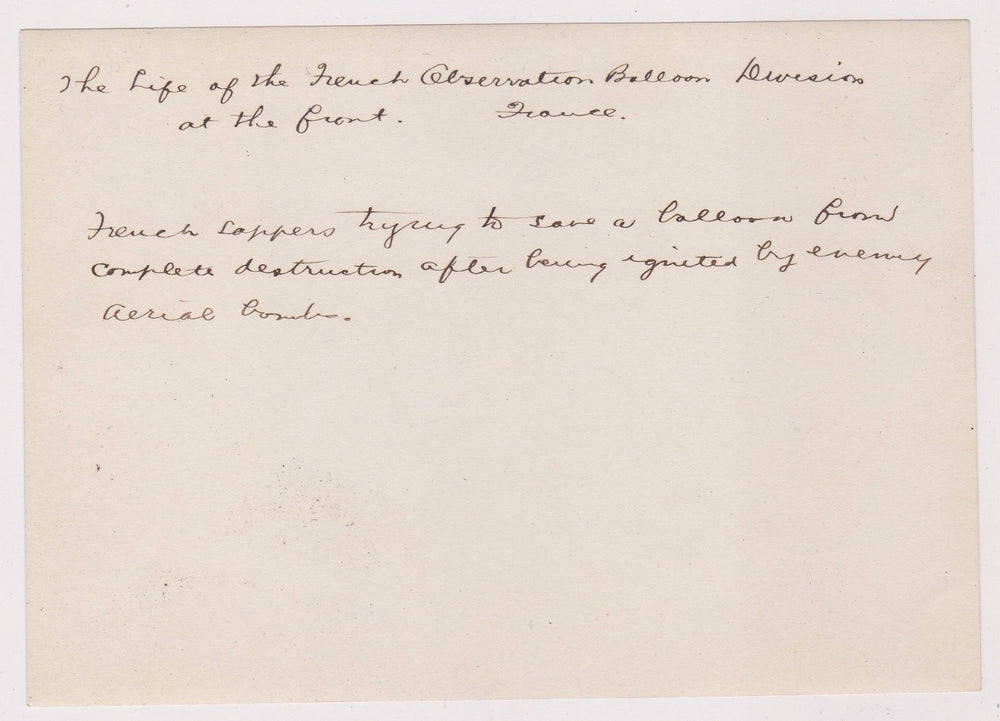 FRENCH OBSERVATION BALLOON DIVISION SHOT DOWN FIRE ORIGINAL WWI SNAPSHOT PHOTO - K-townConsignments