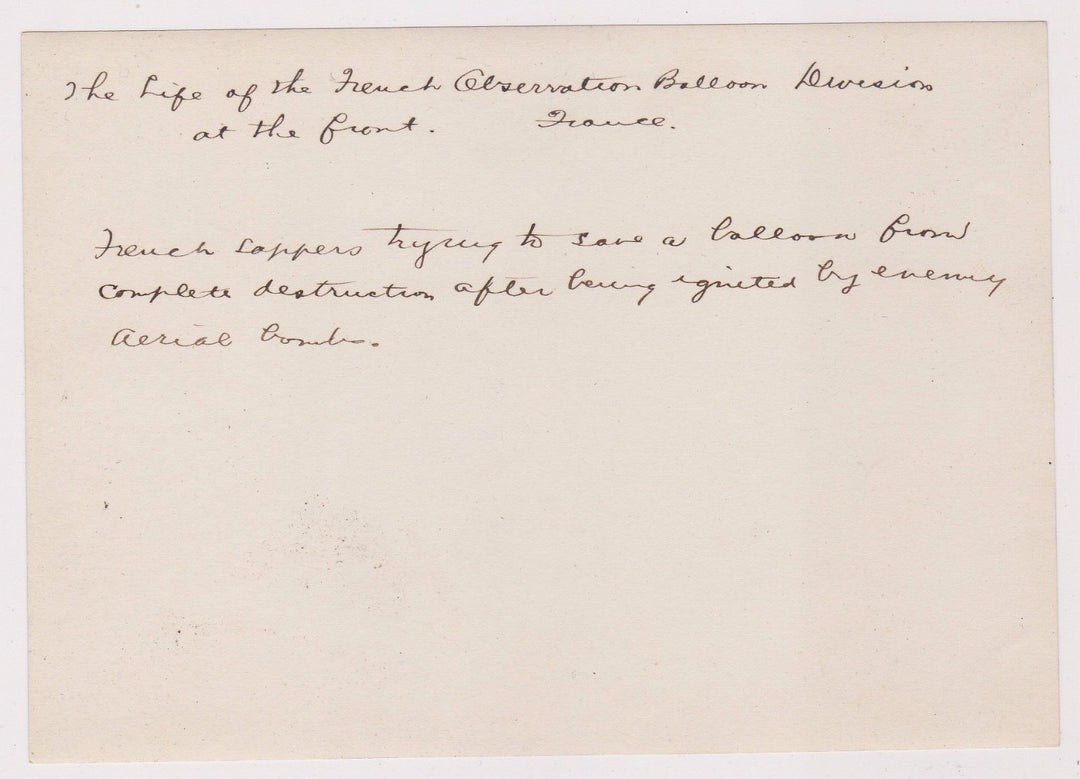 FRENCH OBSERVATION BALLOON DIVISION SHOT DOWN FIRE ORIGINAL WWI SNAPSHOT PHOTO - K-townConsignments