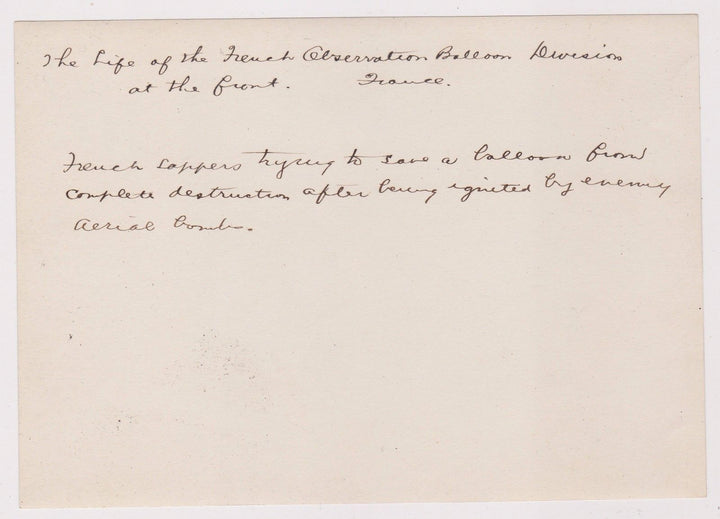 FRENCH OBSERVATION BALLOON DIVISION SHOT DOWN FIRE ORIGINAL WWI SNAPSHOT PHOTO - K-townConsignments