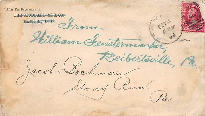 WILLIAM FESTERMACHER DEIBERTSVILLE PA ANTIQUE AUTOGRAPH SIGNED LETTER & POSTAGE - K-townConsignments