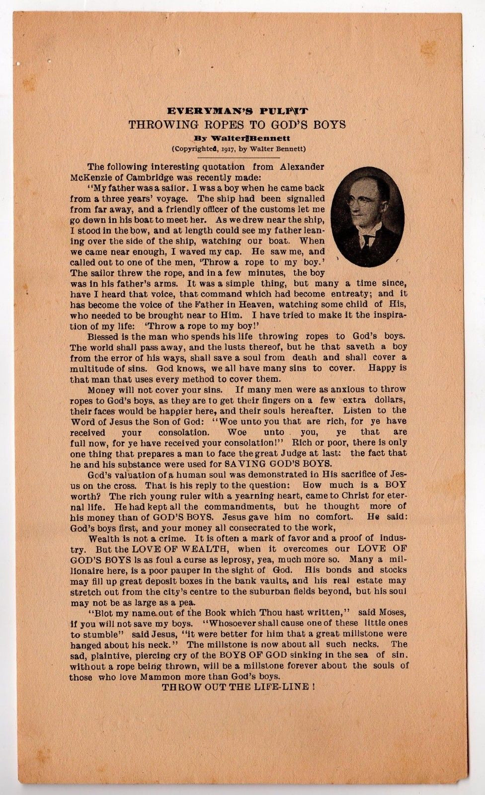 WWI SERMON SAVING GOD'S BOYS ANTIQUE CHRISTIAN RELIGIOUS TRACT FLYER 1917 - K-townConsignments