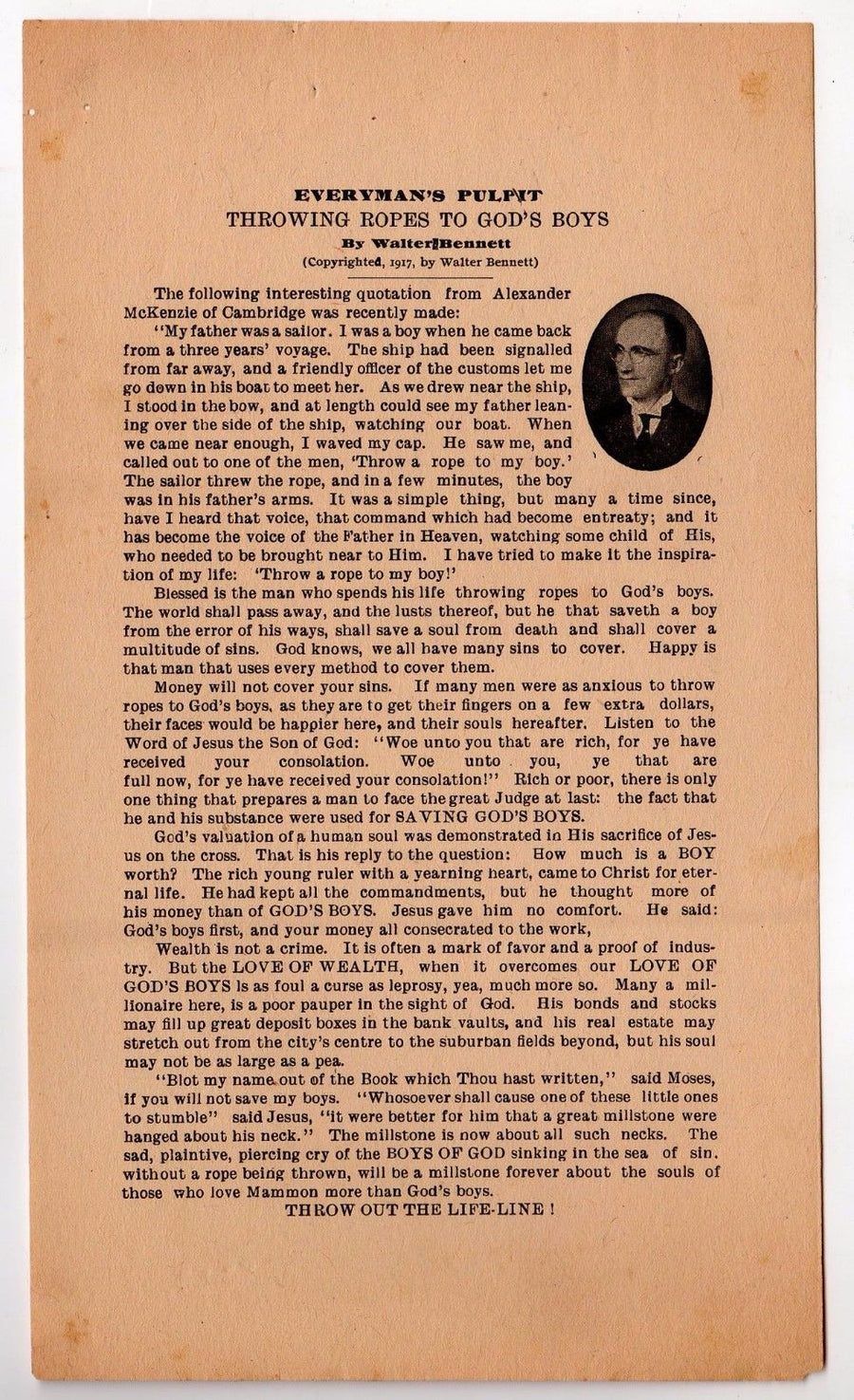 WWI SERMON SAVING GOD'S BOYS ANTIQUE CHRISTIAN RELIGIOUS TRACT FLYER 1917 - K-townConsignments