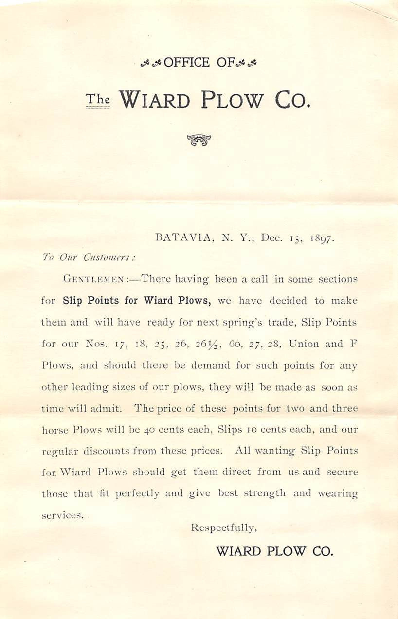 WIARD PLOW COMPANY BATAVIA NEW YORK ANTIQUE FARM TOOL ADVERTISING FLYER & MAILER - K-townConsignments