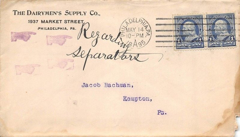 DAIRYMEN'S SUPPLY PHILADELPHIA PA FARMING ANTIQUE ADVERTISING POSTAL MAIL COVER - K-townConsignments