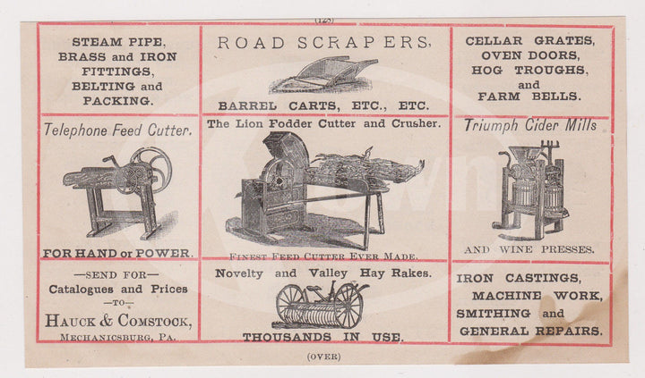 HAUCK & COMSTOCK FEED CUTTER & WINE PRESS ANTIQUE FARM TOOL ADVERTISING FLYER - K-townConsignments
